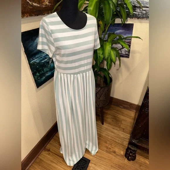 Jodifl Super Long Maxi Dress Stripes White Green Size M - Picture 5 of 10